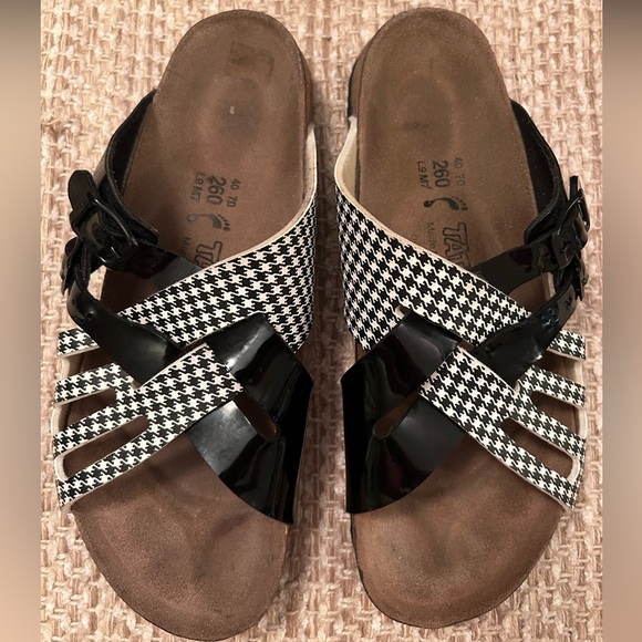 Birkenstock Tatami Houndstooth Sandals Women Sz 9 Strappy Slide On Boho Buckle - Picture 5 of 10